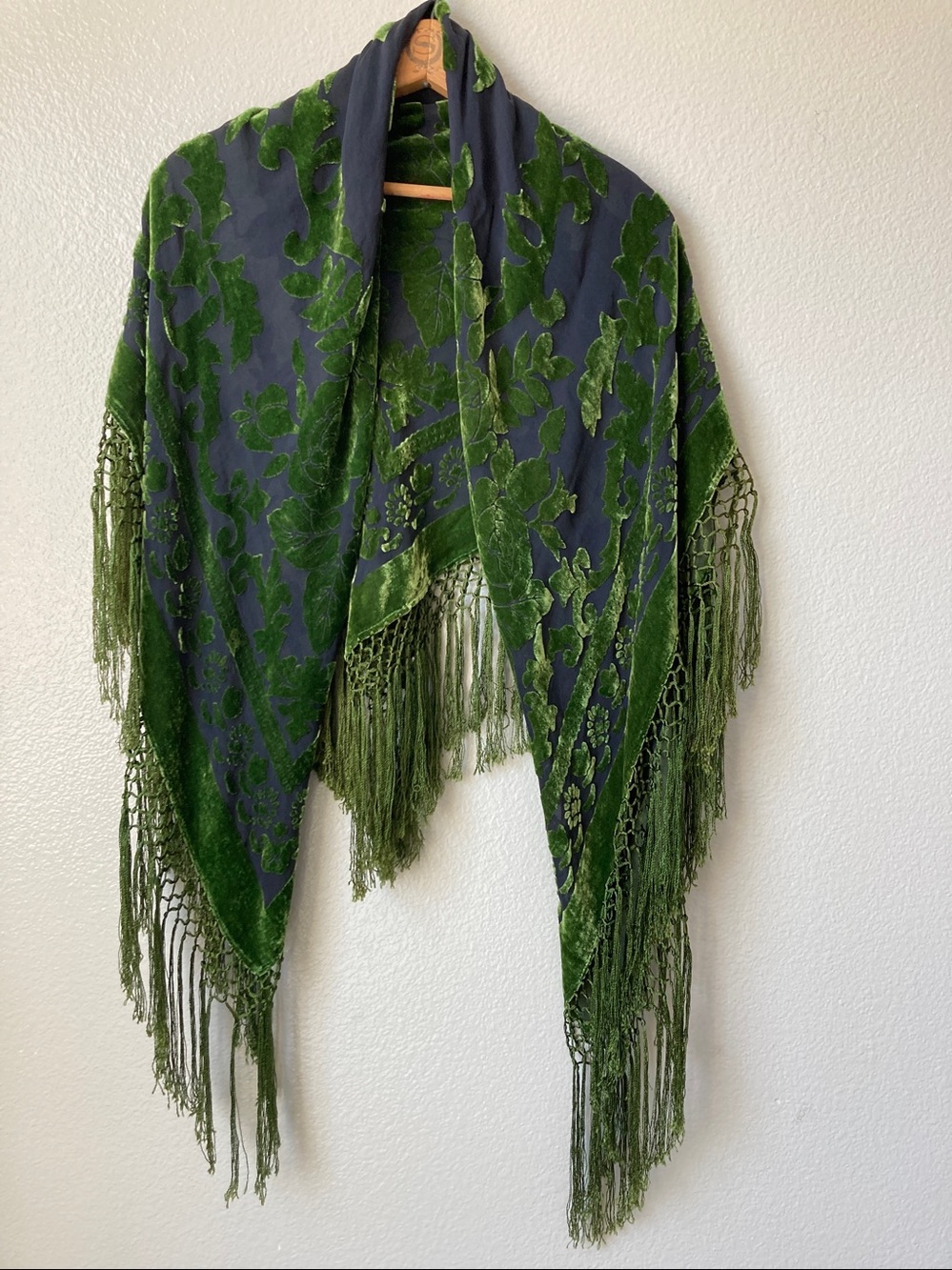XXIST Floral Velvet Burnout Fringe Scarf Silk Rayon blend Whimsigoth 90s Vibes